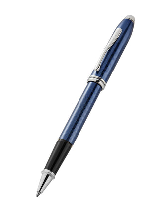 Townsend® Polished Translucent Cobalt Blue Engraved Diamond Pattern with Polished Chrome Appointments Selectip® Rollerball Pen - By Baano