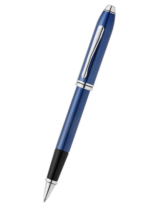 Townsend® Polished Translucent Cobalt Blue Engraved Diamond Pattern with Polished Chrome Appointments Selectip® Rollerball Pen - By Baano