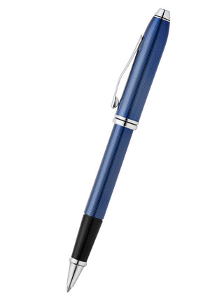 Townsend® Polished Translucent Cobalt Blue Engraved Diamond Pattern with Polished Chrome Appointments Selectip® Rollerball Pen - By Baano