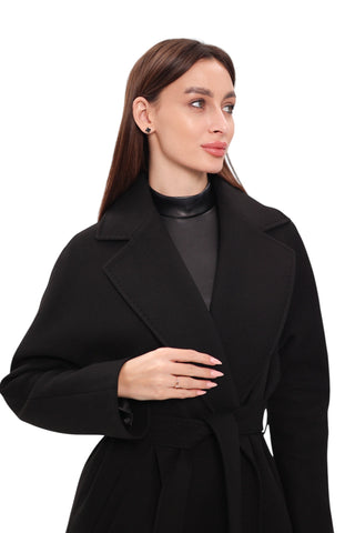 Cambridge Comfort Wraparound Wool Cashmere Coat in Black