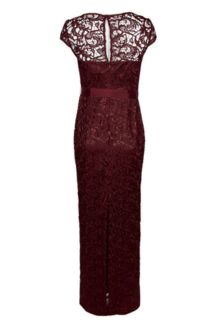 Adrianna Papell Boat Neck Cap Sleeve Tie Front Zipper Back Lace Gown - Glamourous Grace