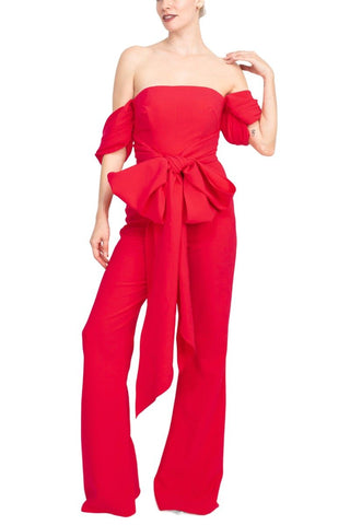 Jovani Off The Shoulder Scuba Crepe Prom Jumpsuit - Glamourous Grace