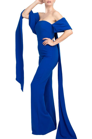 Jovani Off The Shoulder Scuba Crepe Prom Jumpsuit - Glamourous Grace