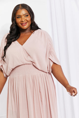 HEYSON Full Size Napa Valley Gauze Surplice Midi Dress in Dusty Pink