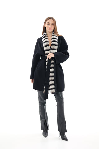 Genuine French Orylag Fur Italian Cashmere Wool Coat 85cm