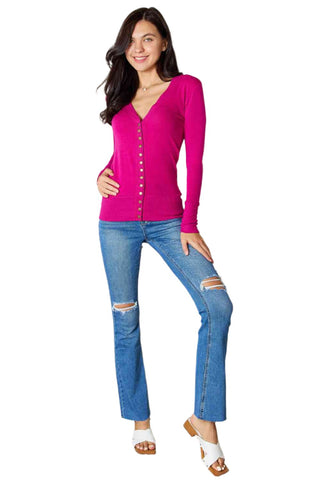 Size XL V-Neck Long Sleeve Fuchsia Cardigan