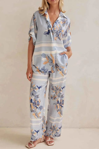 Printed Button Up Shirt and Pants Set - By Baano