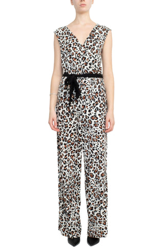 Emma & Michele V - Neck Elastic Waist Sleeveless Tie Waist Animal Print ITY Jumpsuit - Glamourous Grace