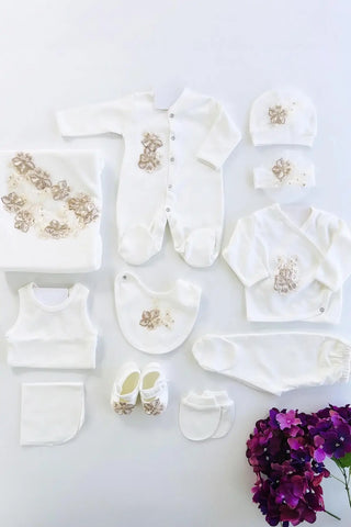 Ines Newborn Girl Gold Coming Home Outfit Set (11 Pcs) - By Baano