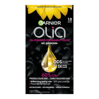 Garnier Olia Oil Powered Permanent Hair Color, 1.0 Black, 1 Kit