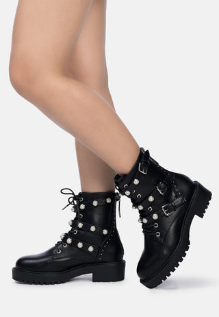 Pearl Studded Biker Boots