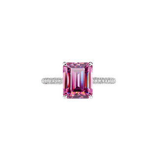 3.0ct Pink Moissanite Emerald Cut Hidden Halo Engagement Ring Ring Deluxe Fine Jewelry