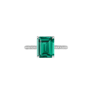 3.0ct Lab Emerald Rectangle Emerald Cut Three Row Pavè Engagement Ring Ring Deluxe Fine Jewelry