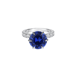 3.5ct Round Brilliant Cut Lab Blue Sapphire Double Hidden Halo Engagement Ring Ring Deluxe Fine Jewelry