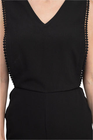 Taylor V - Neck Sleeveless Embellished Keyhole Zipper Back Solid Crepe Jumpsuit - Glamourous Grace