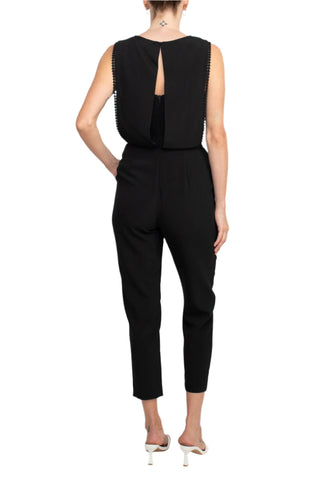 Taylor V - Neck Sleeveless Embellished Keyhole Zipper Back Solid Crepe Jumpsuit - Glamourous Grace