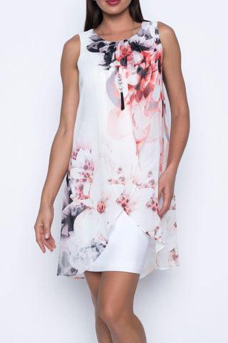 Woven Dress in Off white and Coral