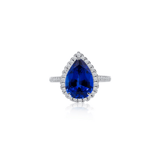 2.0ct Pear Cut Lab Blue Sapphire Halo Engagement Ring Ring Deluxe Fine Jewelry
