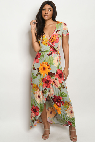 Tropical Sage Wrap Maxi Dress
