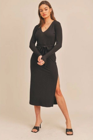 Ribbed Slits Midi Dress