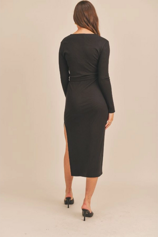 Ribbed Slits Midi Dress