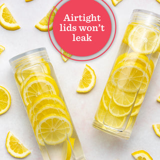 Skinny Series Glass Bottles Set w/ Crystal Clear Lids, 16 oz