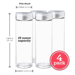 Skinny Series Glass Bottles Set w/ Crystal Clear Lids, 16 oz