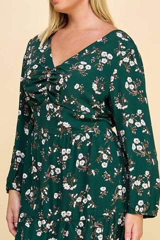 Plus Size Ruffled Floral Midi Dress