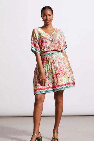 Printed V-Neck Dress with Dolman Sleeves