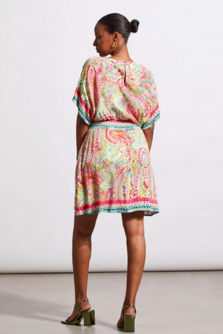 Printed V-Neck Dress with Dolman Sleeves