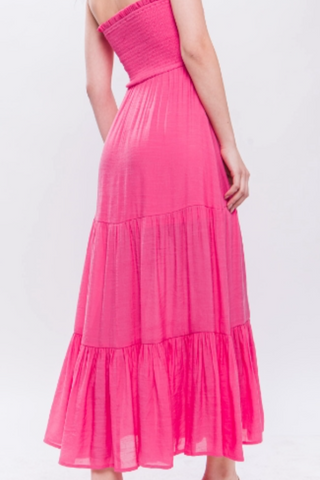 Smock Top Long Tiered Maxi Dress in Fuchsia