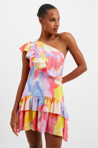 Isadora Faron One Shoulder Printed Mini Dress- Summer Multi