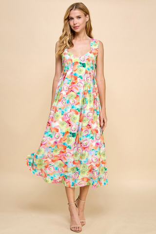 S/L Floral Midi Dress