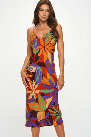 MULTICOLOR TROPICAL SLIP MIDI DRESS
