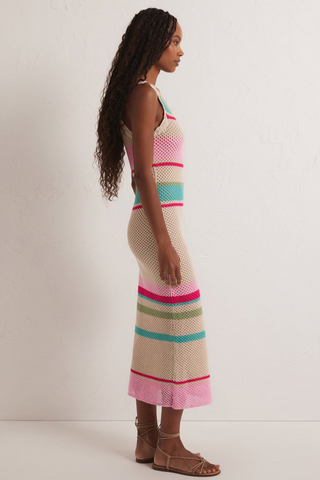 Ibiza Stripe Crochet Sweater Midi Dress