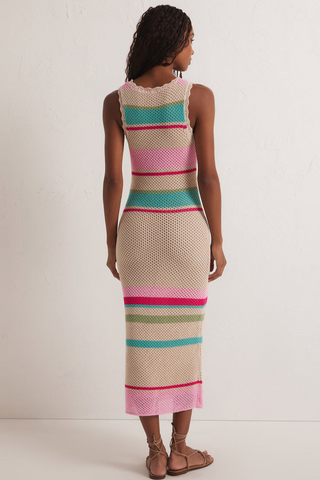 Ibiza Stripe Crochet Sweater Midi Dress