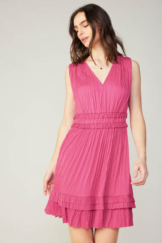 V Neck Pleated Sleeveless Ruffle Mini Dress