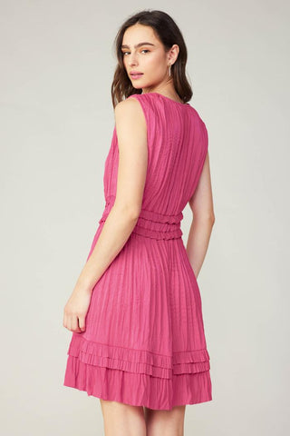 V Neck Pleated Sleeveless Ruffle Mini Dress