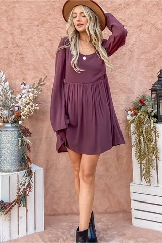 Plum Lace Bell Sleeves Dress
