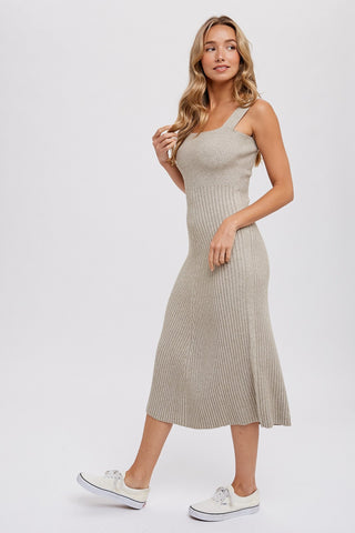 Ribbed Knit Fabric Midi Dress