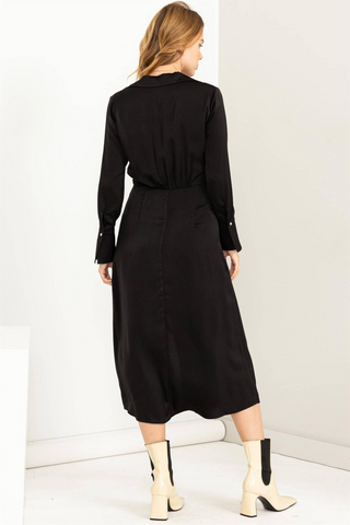 Kind Hearted Satin Wrap Effect Midi Dress