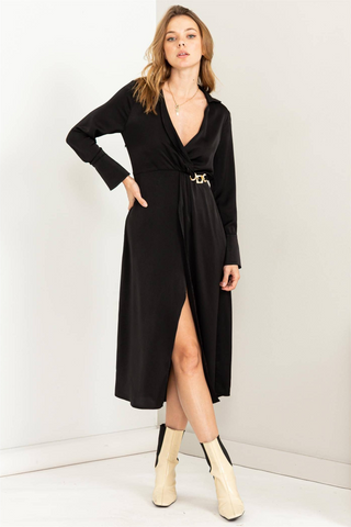 Kind Hearted Satin Wrap Effect Midi Dress