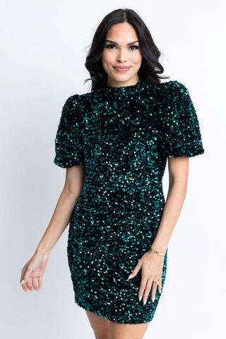 Puff Slv Sequin Mini Dress