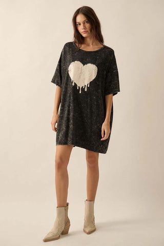 Vintage Wash Melting Heart Valentine's Tee Mini Dress