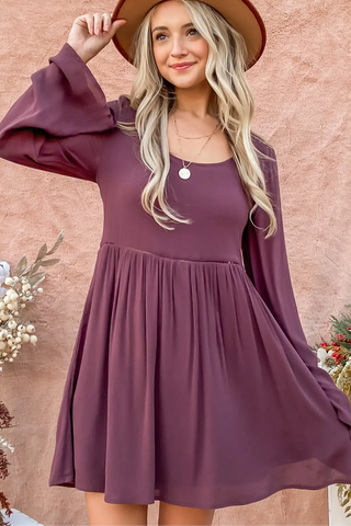 Plum Lace Bell Sleeves Dress