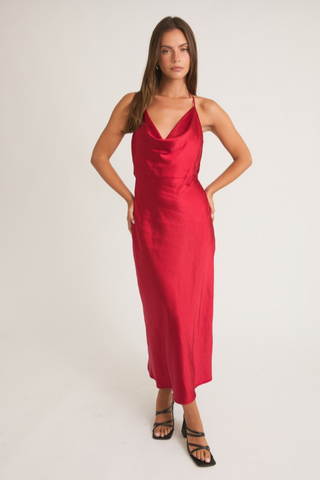 Halter Cowl Neck Midi Dress