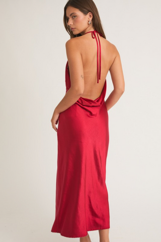 Halter Cowl Neck Midi Dress
