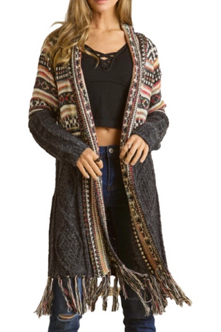 Aztec Fringe Kimono Sweater Cardigan