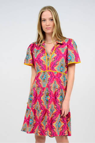 Medallion Tiered Mini Dress