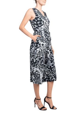 Emma & Michele V - Neck Sleeveless Tie Side Multi Print Pockets ITY Jumpsuit - Glamourous Grace